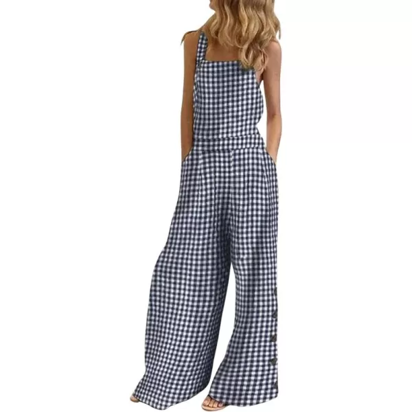 CHARTOU Women's Loose Strap Sleeveless Wide Leg Jumpsuit Bib Overalls Pocket Button One Piece Outfits