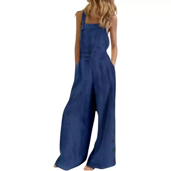 CHARTOU Women's Loose Strap Sleeveless Wide Leg Jumpsuit Bib Overalls Pocket Button One Piece Outfits