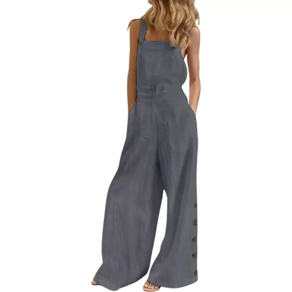 CHARTOU Women's Loose Strap Sleeveless Wide Leg Jumpsuit Bib Overalls Pocket Button One Piece Outfits
