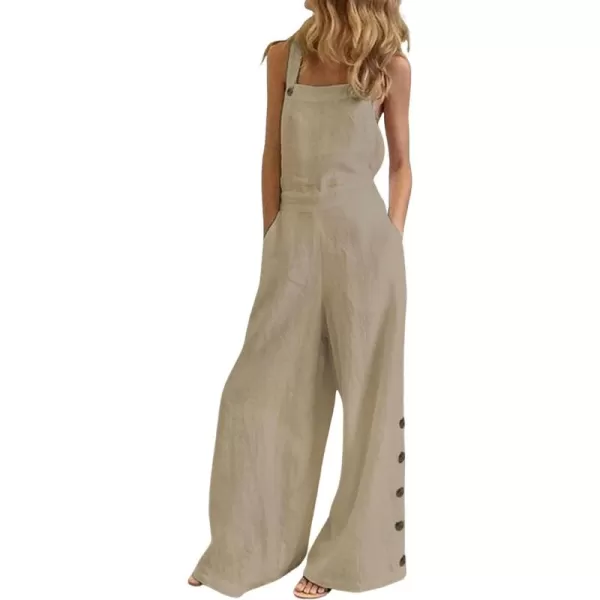 CHARTOU Women's Loose Strap Sleeveless Wide Leg Jumpsuit Bib Overalls Pocket Button One Piece Outfits