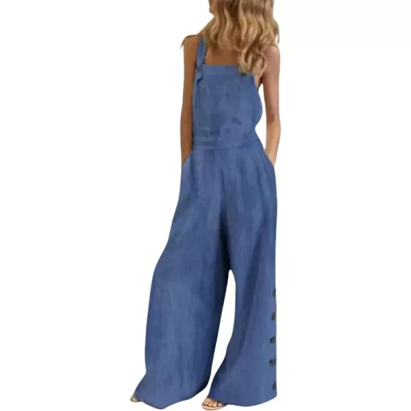 CHARTOU Women's Loose Strap Sleeveless Wide Leg Jumpsuit Bib Overalls Pocket Button One Piece Outfits