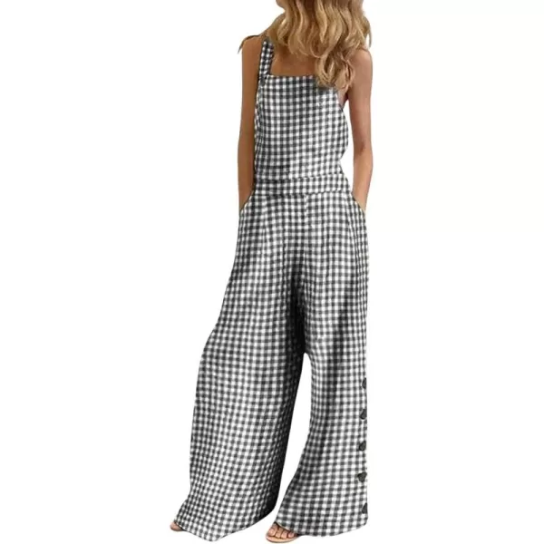 CHARTOU Women's Loose Strap Sleeveless Wide Leg Jumpsuit Bib Overalls Pocket Button One Piece Outfits