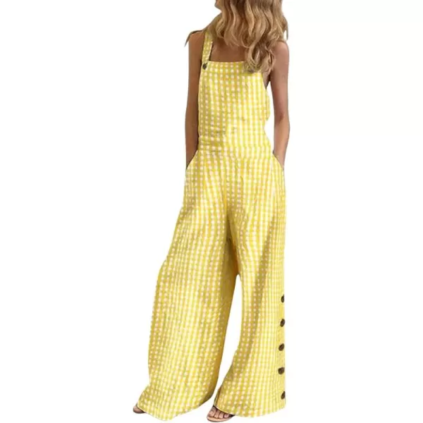CHARTOU Women's Loose Strap Sleeveless Wide Leg Jumpsuit Bib Overalls Pocket Button One Piece Outfits
