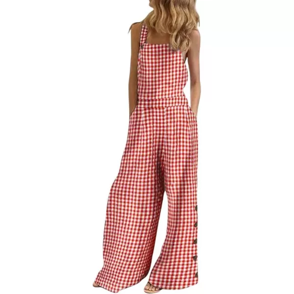 CHARTOU Women's Loose Strap Sleeveless Wide Leg Jumpsuit Bib Overalls Pocket Button One Piece Outfits
