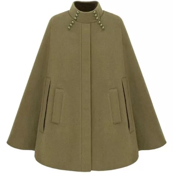 CHARTOU Women's Mock Neck Button Down Poncho Cape Woolen Pea Coat Cloak