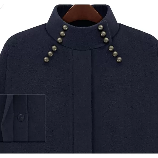 CHARTOU Women's Mock Neck Button Down Poncho Cape Woolen Pea Coat Cloak