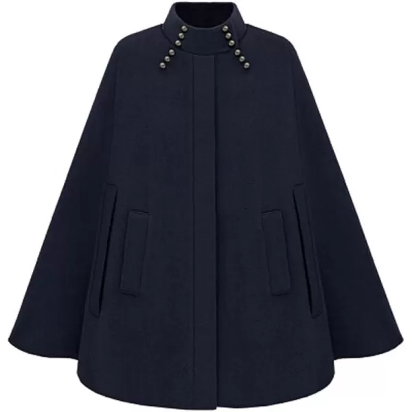 CHARTOU Women's Mock Neck Button Down Poncho Cape Woolen Pea Coat Cloak
