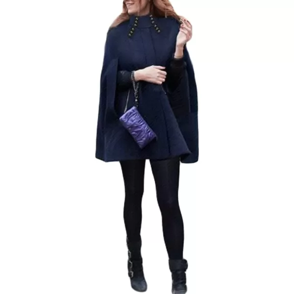 CHARTOU Women's Mock Neck Button Down Poncho Cape Woolen Pea Coat Cloak