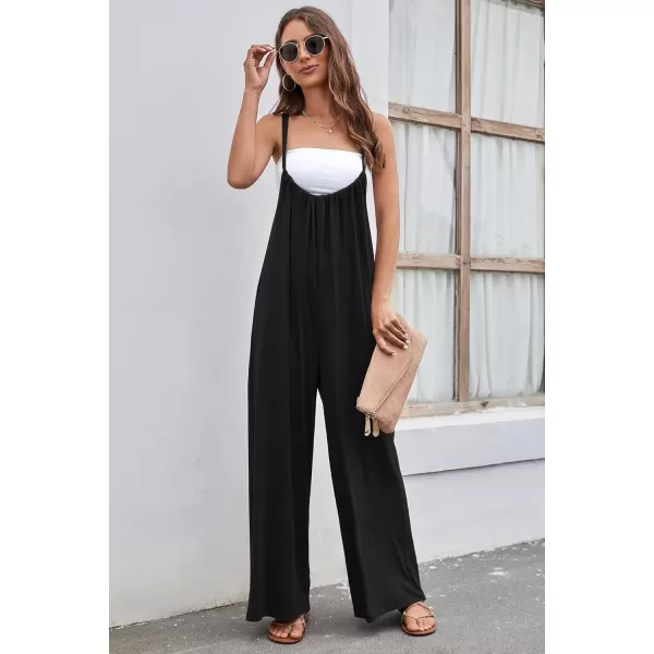 CHARTOU Women's Overalls Casual Spaghetti Strap Suspender Wide Leg Loose Jumpsuits Rompers with Pockets
