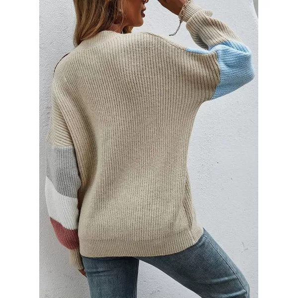 CHARTOU Women's Oversized Color Block Button Down Knitted Sweater Jacket Cardigan Knitwear