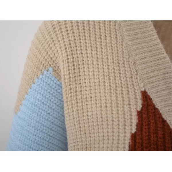 CHARTOU Women's Oversized Color Block Button Down Knitted Sweater Jacket Cardigan Knitwear