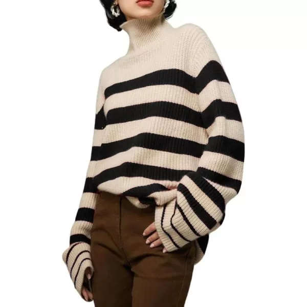 CHARTOU Women's Oversized Sweater Turtleneck 2023 Fall Stripes Pullover Sweater Jumpers