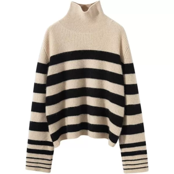 CHARTOU Women's Oversized Sweater Turtleneck 2023 Fall Stripes Pullover Sweater Jumpers