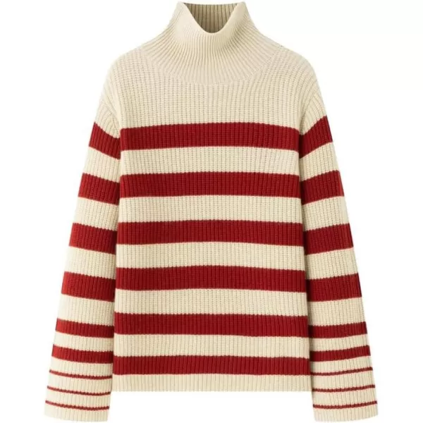 CHARTOU Women's Oversized Sweater Turtleneck 2023 Fall Stripes Pullover Sweater Jumpers