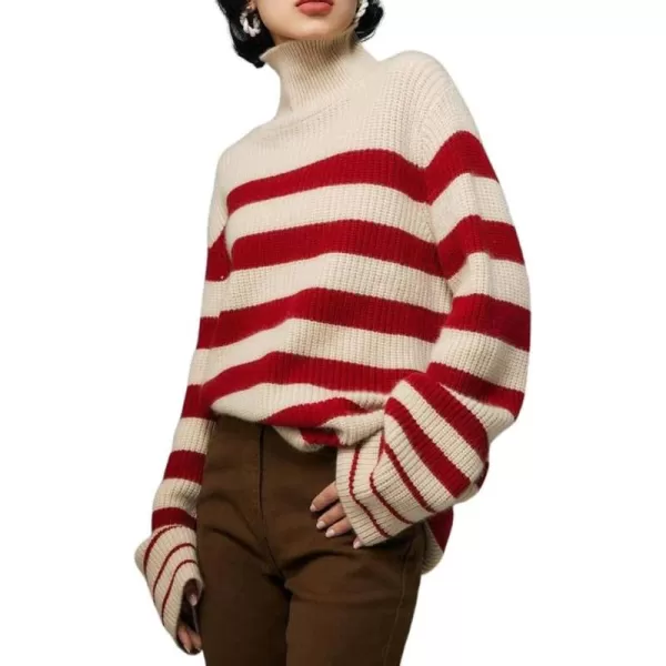 CHARTOU Women's Oversized Sweater Turtleneck 2023 Fall Stripes Pullover Sweater Jumpers