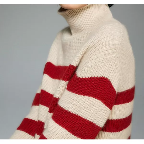 CHARTOU Women's Oversized Sweater Turtleneck 2023 Fall Stripes Pullover Sweater Jumpers