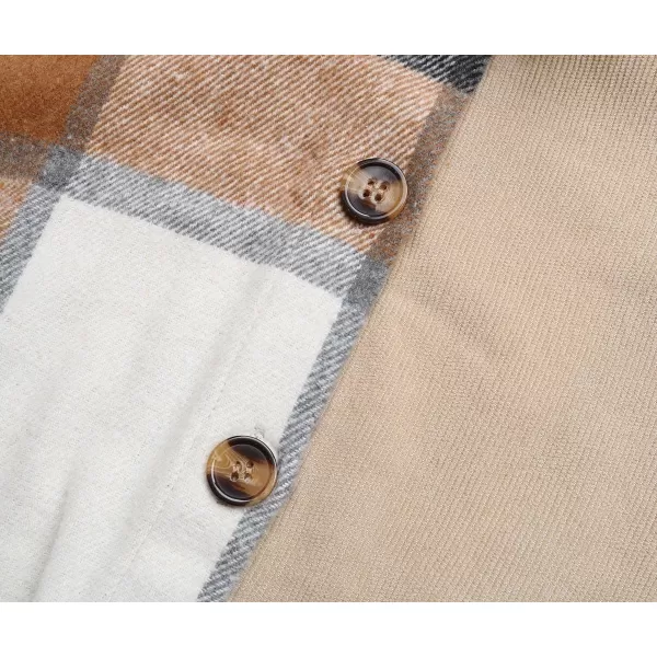 CHARTOU Women's Patchwork Plaid Flannel Shacket Corduroy Long Sleeve Button Down Shirt Jacket