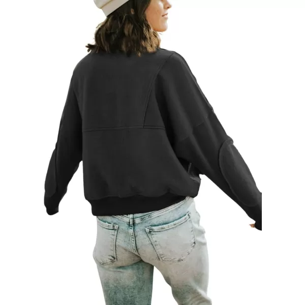 CHARTOU Women's Polo Collar 1/4 Zipper Brushed Wool Patchwork Cropped Pullover Sweatshirt