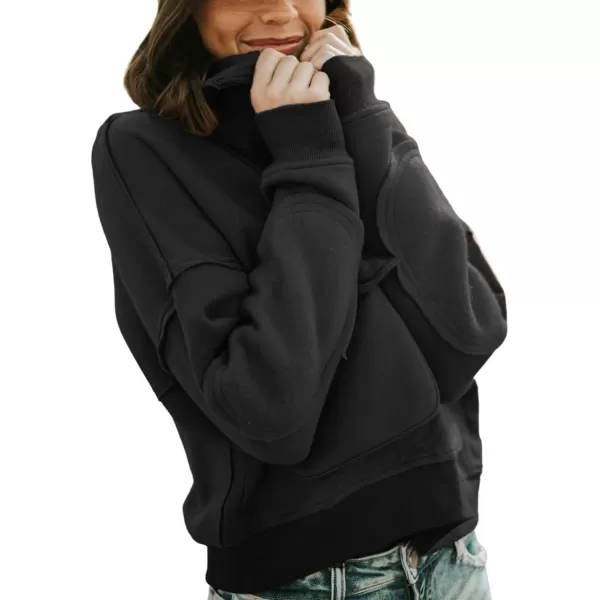CHARTOU Women's Polo Collar 1/4 Zipper Brushed Wool Patchwork Cropped Pullover Sweatshirt