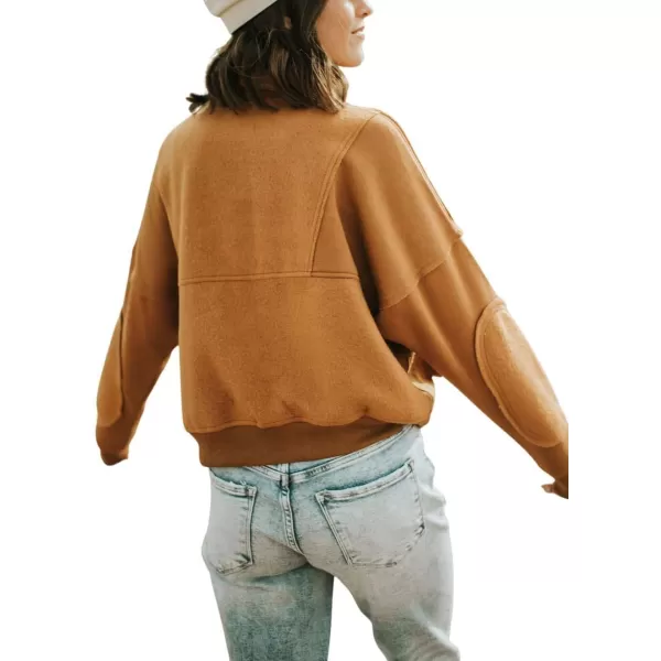 CHARTOU Women's Polo Collar 1/4 Zipper Brushed Wool Patchwork Cropped Pullover Sweatshirt