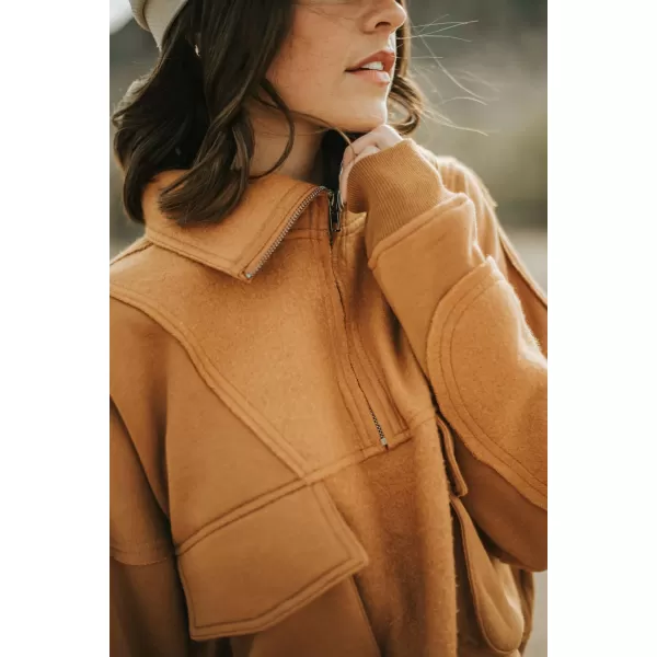 CHARTOU Women's Polo Collar 1/4 Zipper Brushed Wool Patchwork Cropped Pullover Sweatshirt
