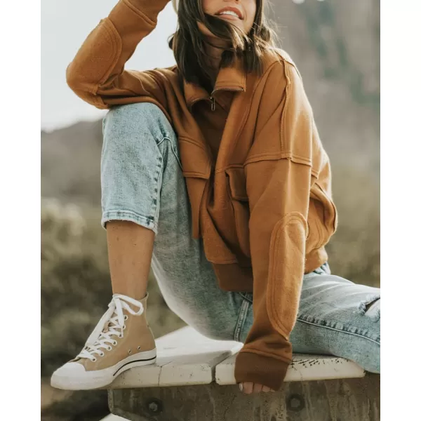 CHARTOU Women's Polo Collar 1/4 Zipper Brushed Wool Patchwork Cropped Pullover Sweatshirt