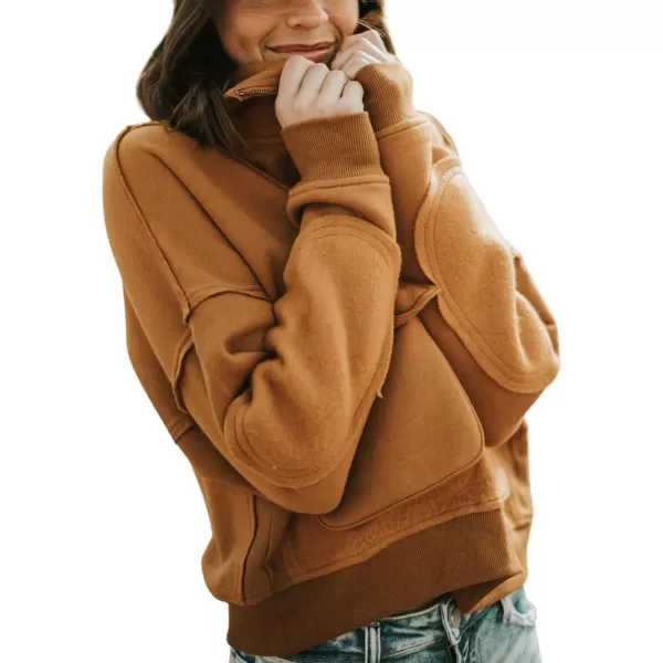 CHARTOU Women's Polo Collar 1/4 Zipper Brushed Wool Patchwork Cropped Pullover Sweatshirt