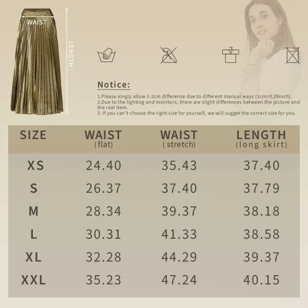 CHARTOU Women's Premium Metallic Shiny Shimmer Accordion Pleated Long Maxi Skirt
