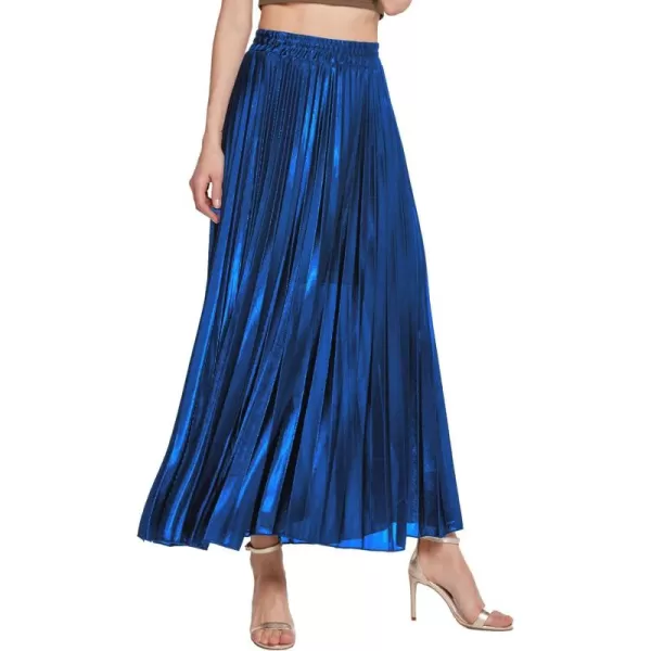 CHARTOU Women's Premium Metallic Shiny Shimmer Accordion Pleated Long Maxi Skirt