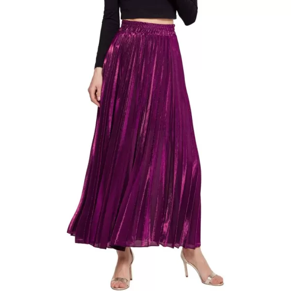 CHARTOU Women's Premium Metallic Shiny Shimmer Accordion Pleated Long Maxi Skirt