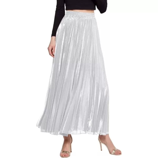 CHARTOU Women's Premium Metallic Shiny Shimmer Accordion Pleated Long Maxi Skirt