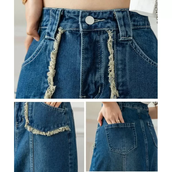 CHARTOU Women's Retro High Waist Long Denim A Line Maxi Skirt with Pockets