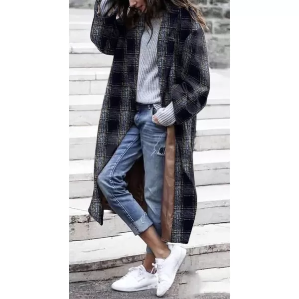 CHARTOU Women's Retro Lapel Collar Single Beast Plaid Midi Long Wool Blend Trench Coat Overcoat