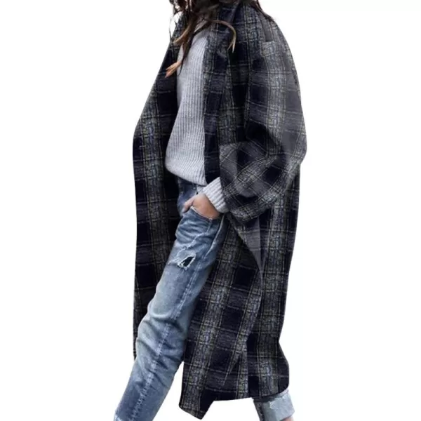 CHARTOU Women's Retro Lapel Collar Single Beast Plaid Midi Long Wool Blend Trench Coat Overcoat
