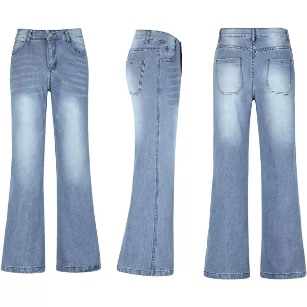 CHARTOU Women's Retro Loose Fit High Waist Zipper Distressed Flare Wide Leg Denim Pants Jeans