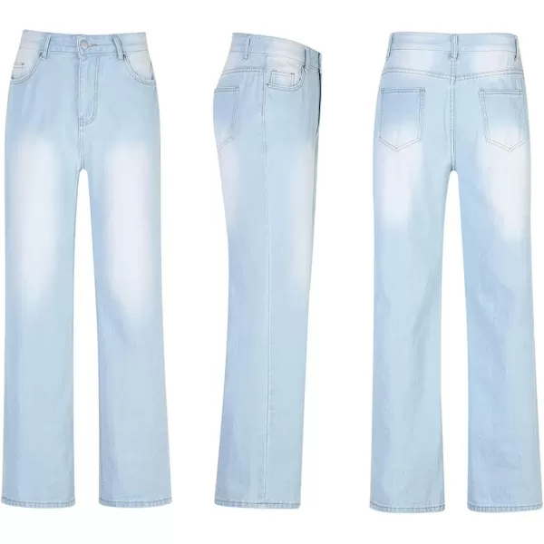 CHARTOU Women's Retro Loose Fit High Waist Zipper Distressed Flare Wide Leg Denim Pants Jeans