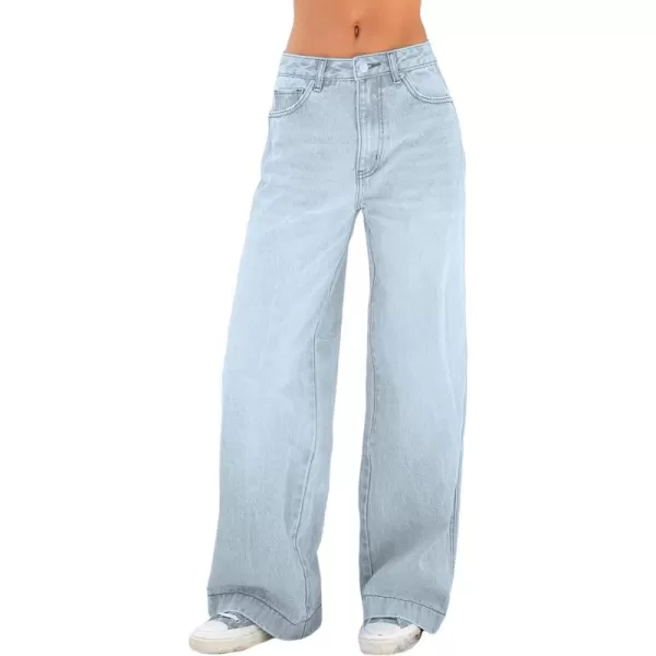 CHARTOU Women's Retro Loose Fit High Waist Zipper Distressed Flare Wide Leg Denim Pants Jeans