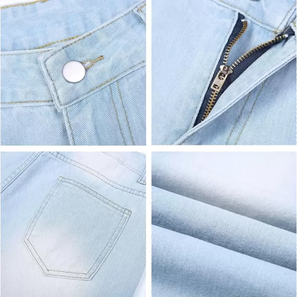 CHARTOU Women's Retro Loose Fit High Waist Zipper Distressed Flare Wide Leg Denim Pants Jeans