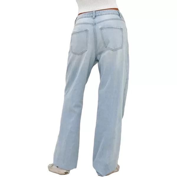 CHARTOU Women's Retro Loose Fit High Waist Zipper Distressed Flare Wide Leg Denim Pants Jeans
