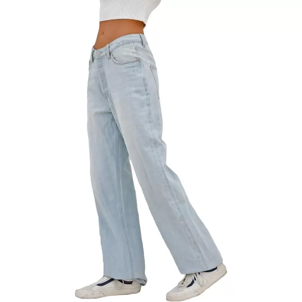 CHARTOU Women's Retro Loose Fit High Waist Zipper Distressed Flare Wide Leg Denim Pants Jeans