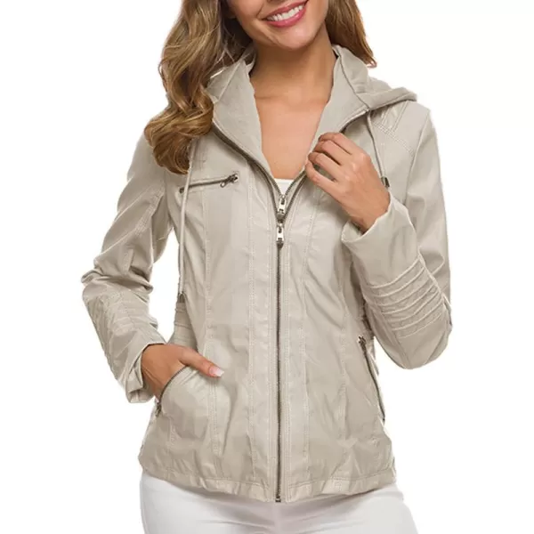 CHARTOU Women's Retro PU Faux Leather Biker Moto Jacket Coat with Detachable Hood
