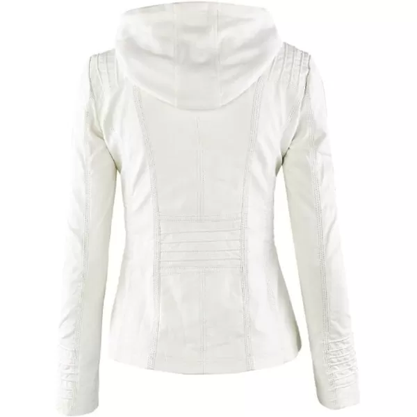 CHARTOU Women's Retro PU Faux Leather Biker Moto Jacket Coat with Detachable Hood