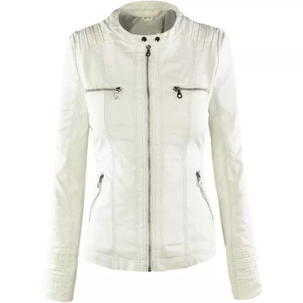 CHARTOU Women's Retro PU Faux Leather Biker Moto Jacket Coat with Detachable Hood