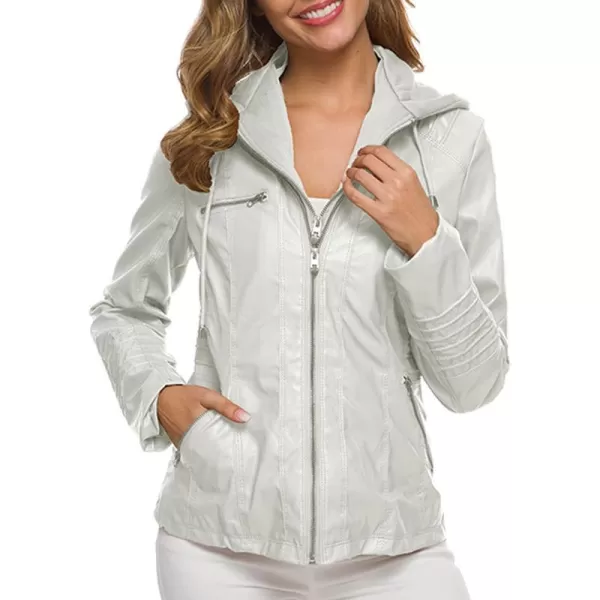 CHARTOU Women's Retro PU Faux Leather Biker Moto Jacket Coat with Detachable Hood