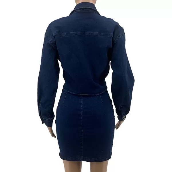 CHARTOU Women's Sexy 2 Piece Outfits Denim Crop Top Tie Knot Shirt Jean Bodycon Mini Skirt