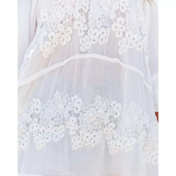 CHARTOU Women's Sexy Off The Shoulder Bell Sleeve Side Split Lace Blouse Shirt Tops