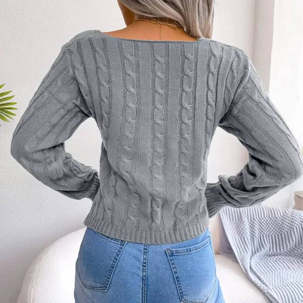 CHARTOU Women's Sexy Wrap V Neck Cross Front Cable Knit Crop Pullover Sweater