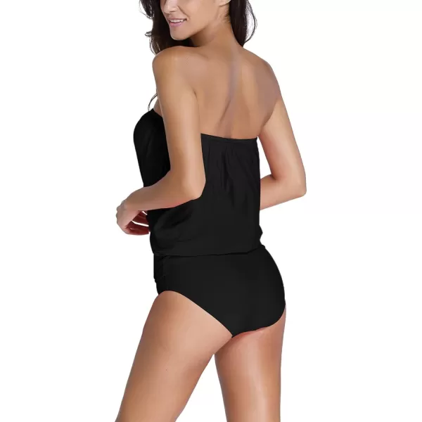 CHARTOU Womens Shirring Stretch Seamless Strapless Bandeau Ribbed Sexy Tube Tank one-Piece Swimsuit Swimwear