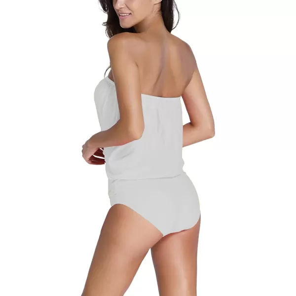 CHARTOU Womens Shirring Stretch Seamless Strapless Bandeau Ribbed Sexy Tube Tank one-Piece Swimsuit Swimwear