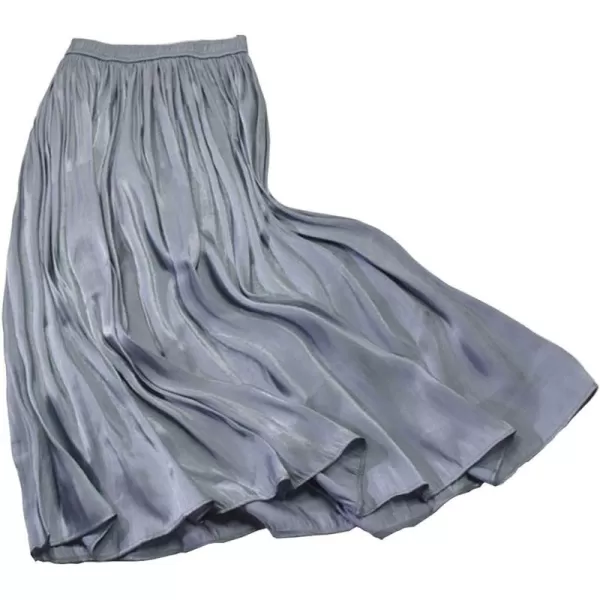 CHARTOU Womens Silky Lustrous Elastic Waist Pleated Accordion Midi Long Skirts